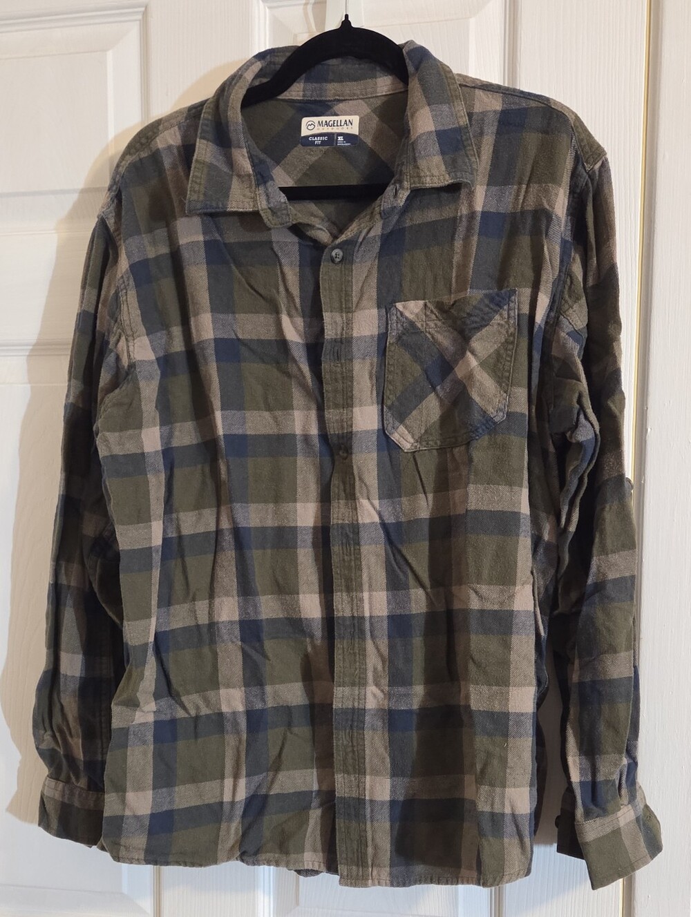 Magellan Outdoors Olive, Navy & Cream Plaid Button-Down Shirt
